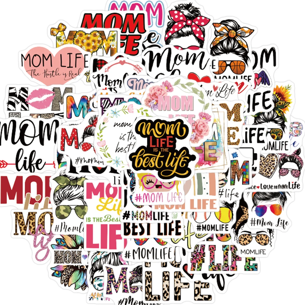 

50pcs Mother's Day Stickers Gift for Mom Thanksgiving Phrase DIY Notebook Guitar Kids Decal Decor Cartoon Graffiti Sticker