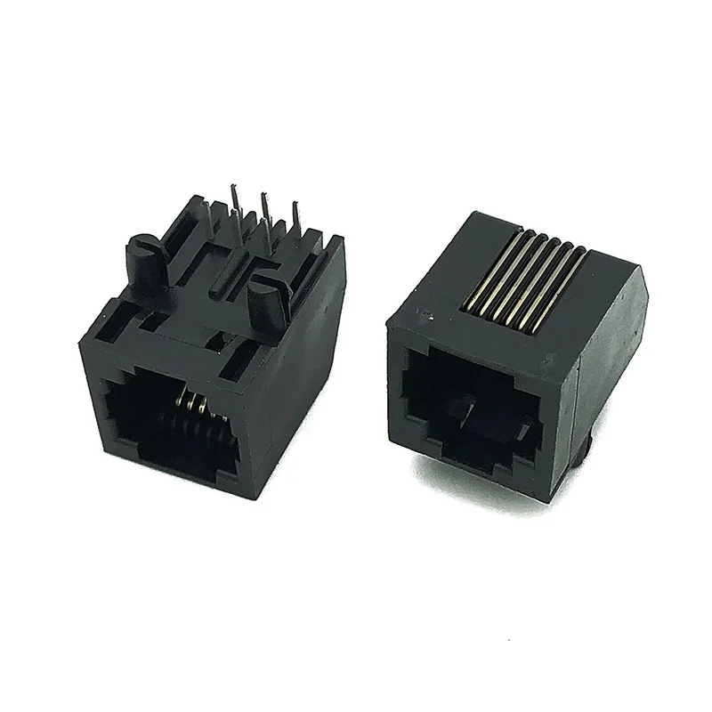 12PCS RJ25 6P6C Connector female Telephone 6-core Modular Plug 5722 Socket 90 Degree Horizontal Bend L=18.1MM Black 5569026-1