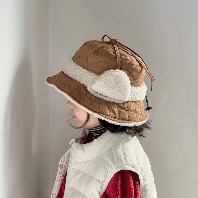 Toddlers Boys Girls Cotton Padded Fisherman Hat Fashion Simple Kids Warm Basin Caps for Winter Outdoor Keep Warm Accessories