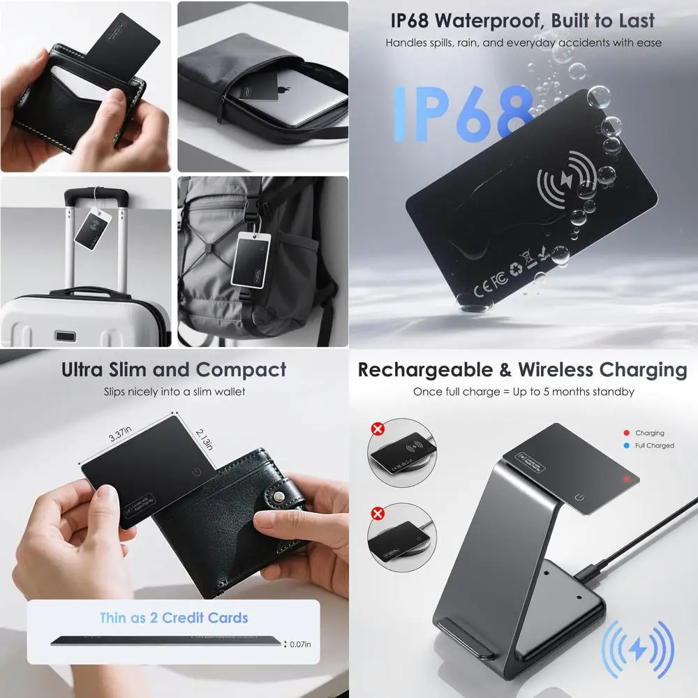 Ultra-Slim Bluetooth Smart Tracking Card Wallet, 0.07in, Waterproof, Locator for Items, Passports, Keys