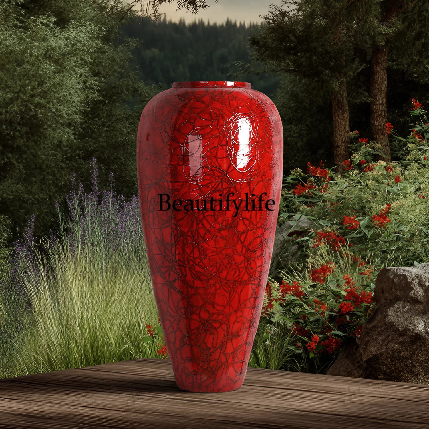 New Chinese style red crack glaze vase modern art wind vase living room dried flower device