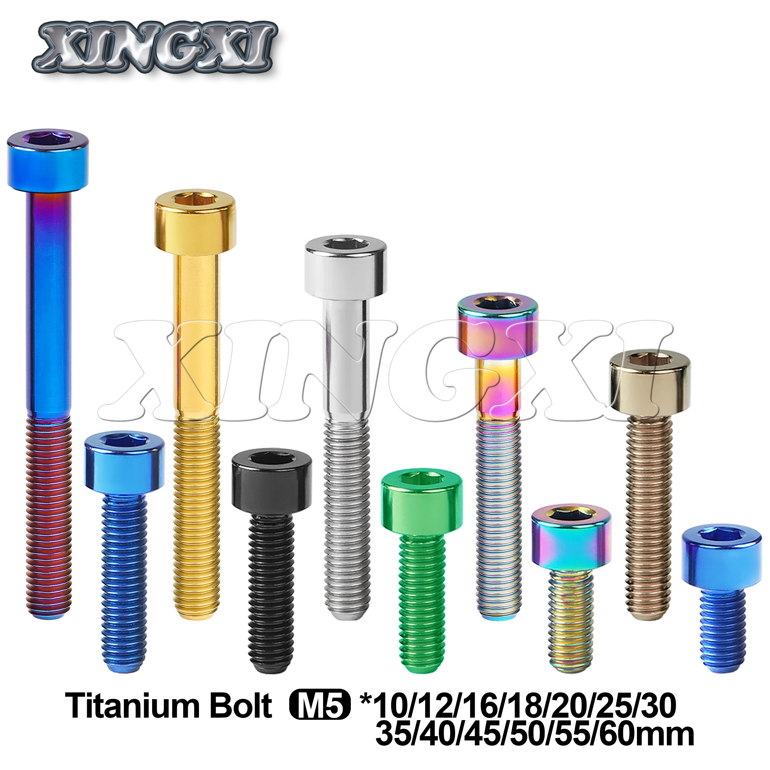 Xingxi Titanium Ti M5x10 12 16 18 20 23 25 30 35 40 45 50 55 60mm DIN912Bolt Cap Allen Head Screw for Bicycle Stem Seatpost Part