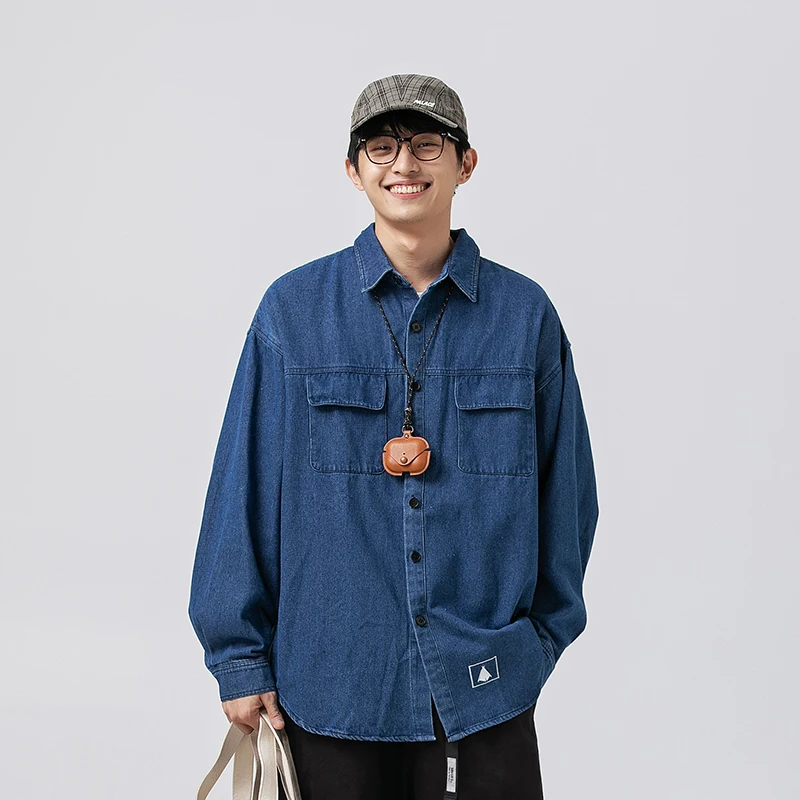 Men Embroidery Japanese Streetwear Fashion Oversize Loose Casual Denim Shirts Boyfriend Plus Size Jeans Shirt Cardigan Blouses