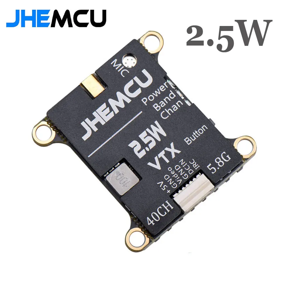 

JHEMCU 2.5W VTX 5.8G 40CH Adjustable FPV Transmitter Built-in Microphone Heat Sink 2-6S 30X30mm for RC Airplane FPV Long Range