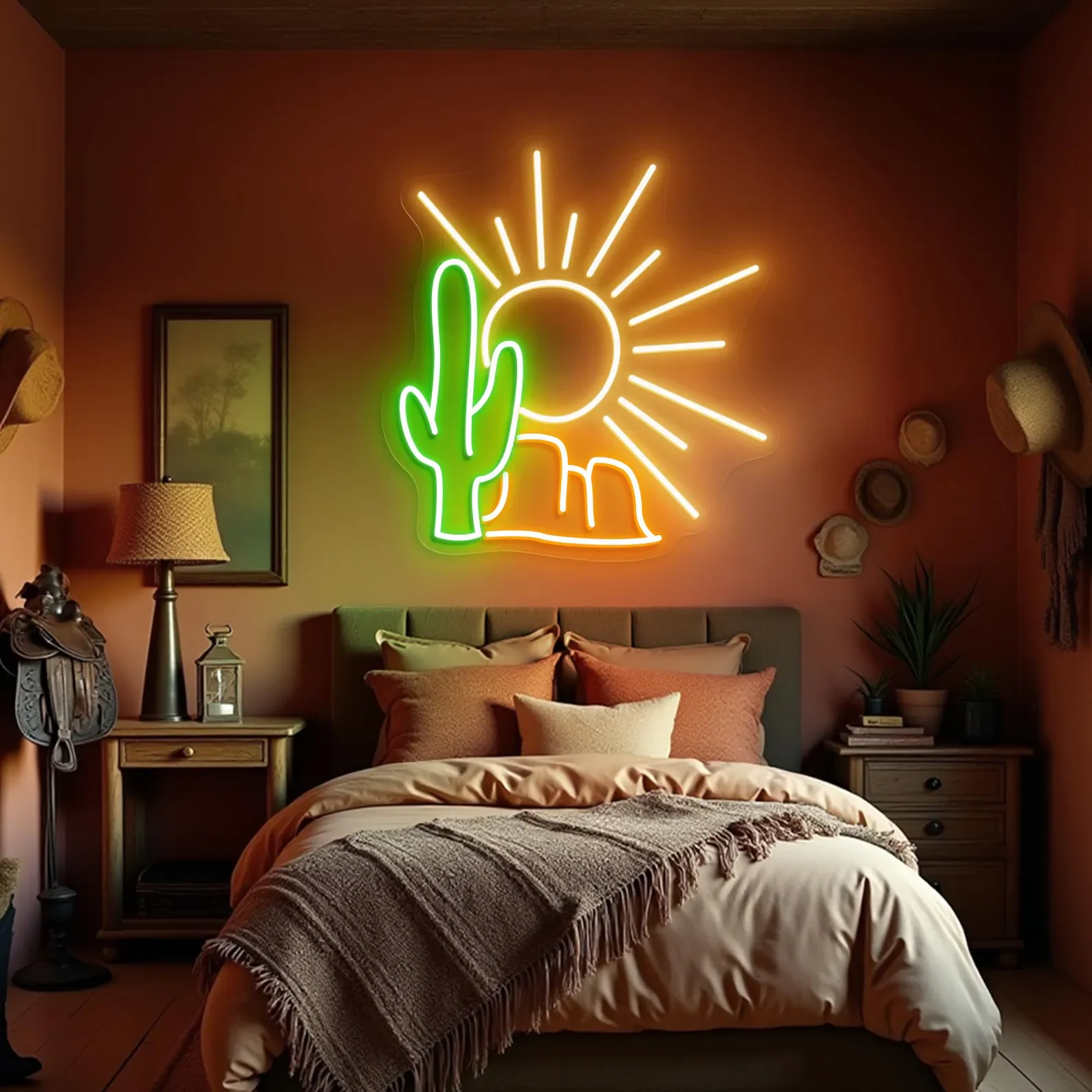 

Desert Sun Cactus Neon Sign Western Desert Neon Sign Sun Mountains Cactus Wall Art Nature Aesthetic Decor