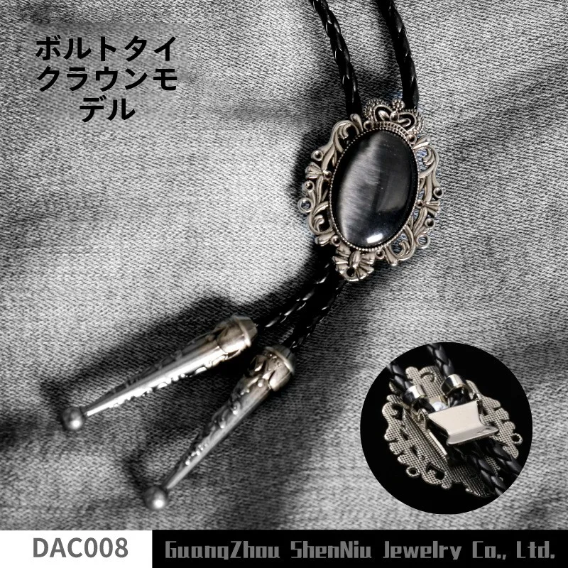 レトロ柄キャッツアイストーンボロタイ-メンズカジュアルシャツネックタイネックレスジュエリー-アロータイプタイ-無地カラー-夏-2024