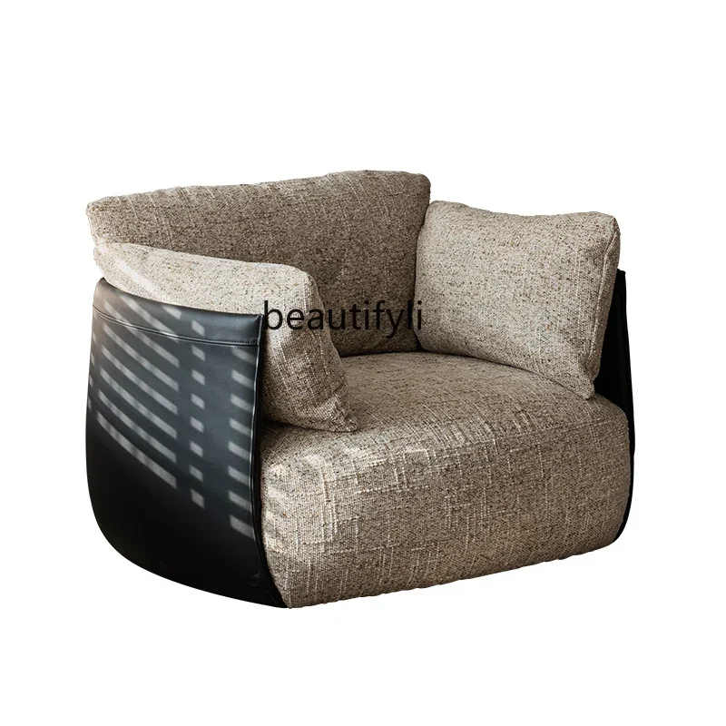 

P Fabric single sofa Nordic retro light luxury, color matching living room leisure, sofa chair