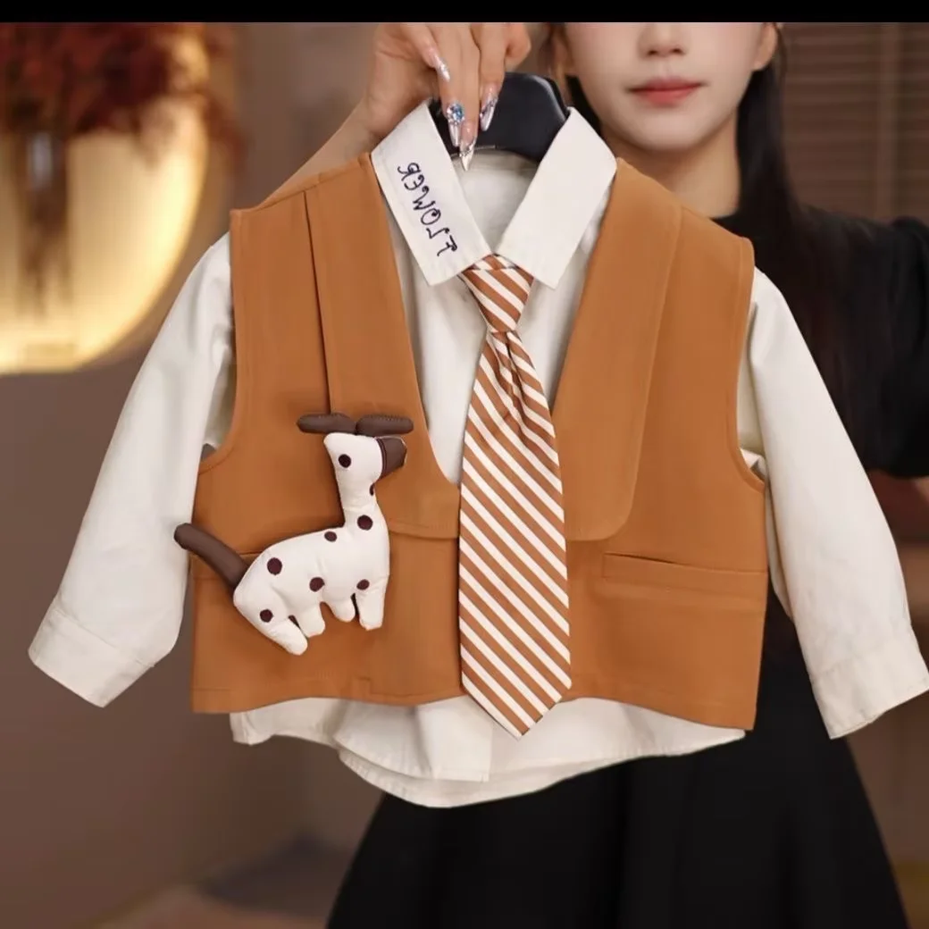 Children's Clothing Set Spring and Autumn 2026 New Style Boys' and Girls' Western Style Suit Vest 3-Piece Set
