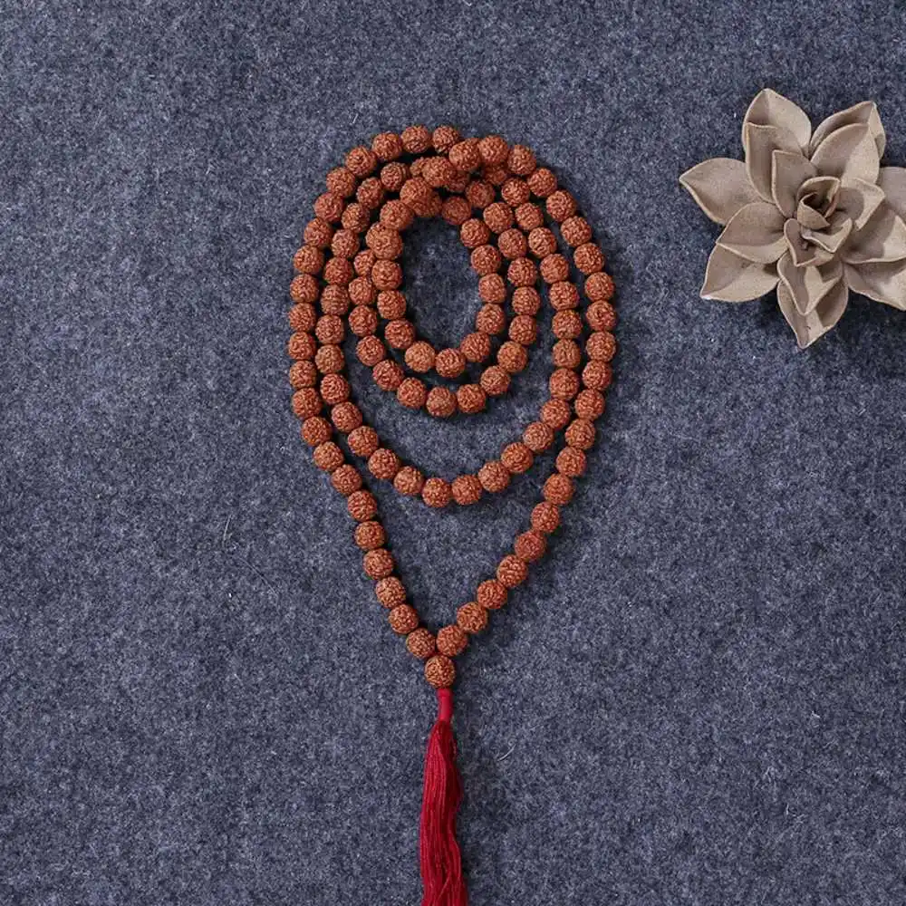 RUDRAKSHA Rudraksh Mala ROSARY 108+1 Big Beads 8mm National Style Blessing Fancy Lucky Buddhism Elegant Souvenir