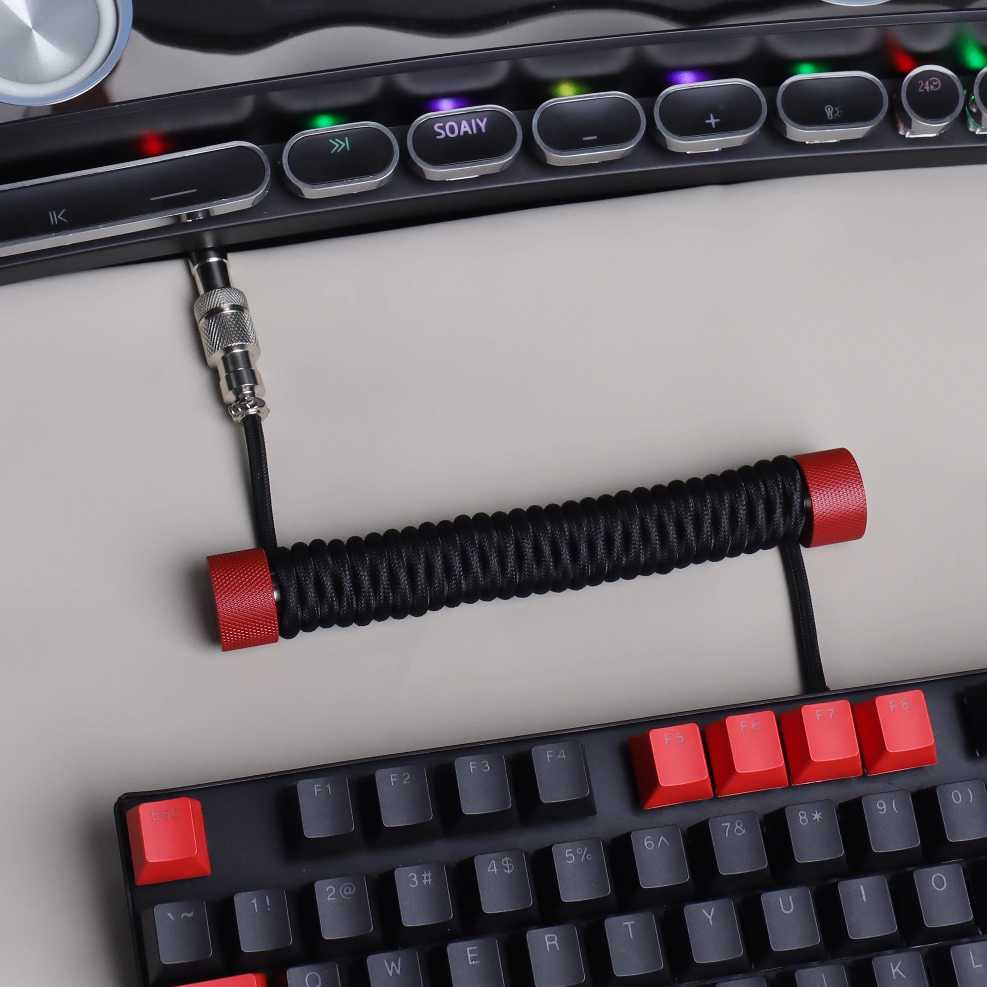 Type C To USB-A Mechanical Coiled Keyboard Cable Detachable Metal Aviator Double Sleeved Wire for Tuzi Mechanical Keyboard
