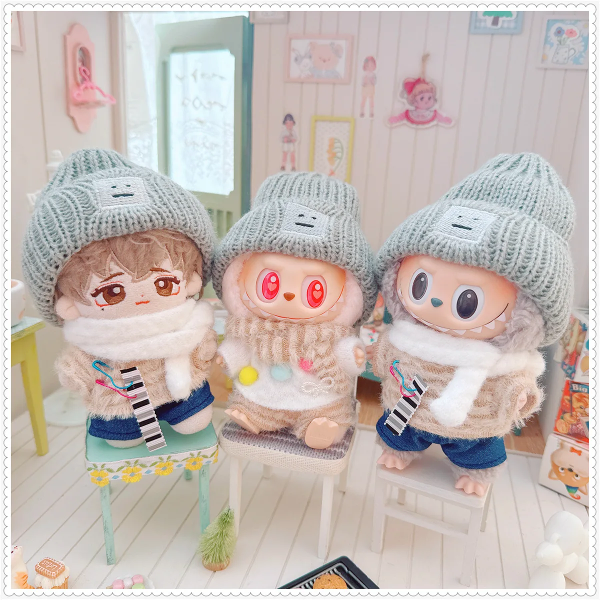 10cm Cute Soft Fluffy Coco Sweater Pants Scaft 3Pcs Suit Idol Doll Clothes Kawaii DIY Dress Up Plush Doll Clothes Soft Toys Gift