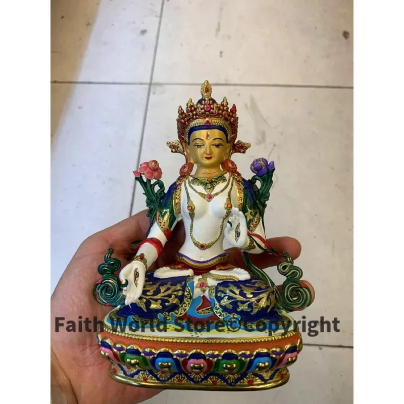 High grade COLOR Drew gilding Buddha brass statue HOME temple effective protection Tibetan Nepal White Tara Guanyin God Buddha