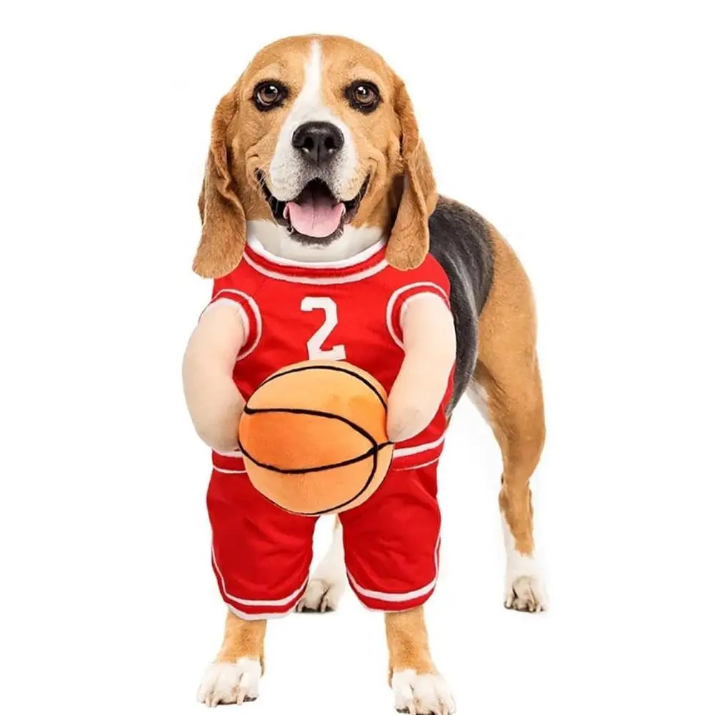 Disfraz de jugador de baloncesto para perros pequeños y medianos, traje de Cosplay de Halloween con bola, nueva tendencia, O8u9