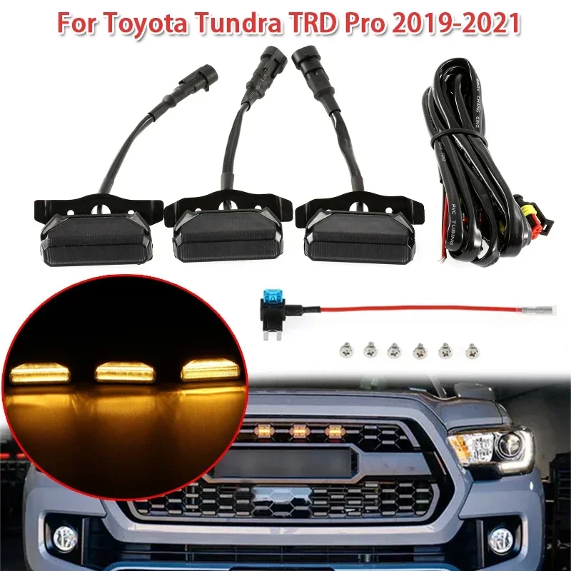 3 pezzi ambra/lente affumicata LED griglia anteriore luce con cablaggio per Toyota Tundra TRD Pro 2019-2021