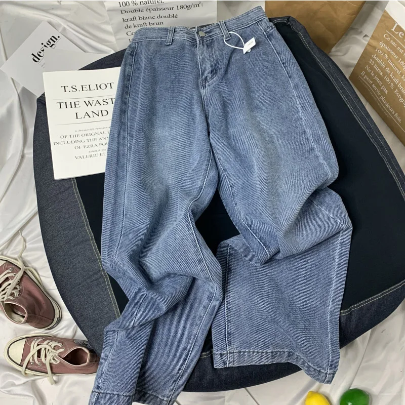 

American Style Jeans High Street Splicing Retro Washed Women's Denims Pant Fashion Casual High Quality Loose Trousers G209