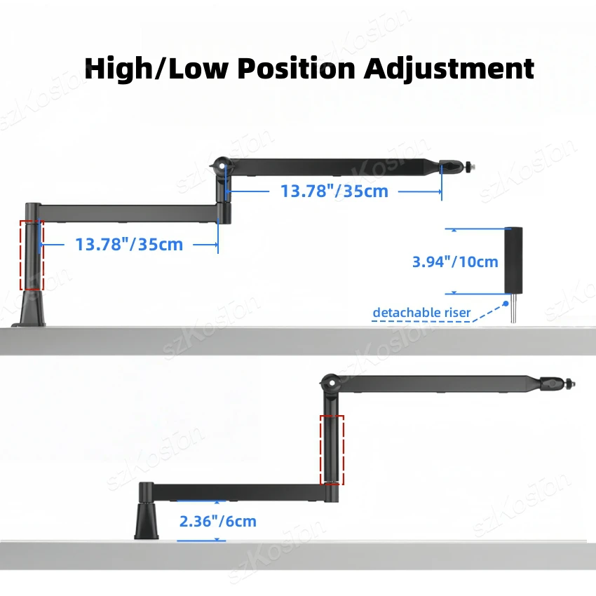 薄型マイクスタンド 調節可能なマイクアーム ケーブル管理付き 金属製マイクブームアーム SM7B MV7 AM8 K688 HyperX QuadCast対応