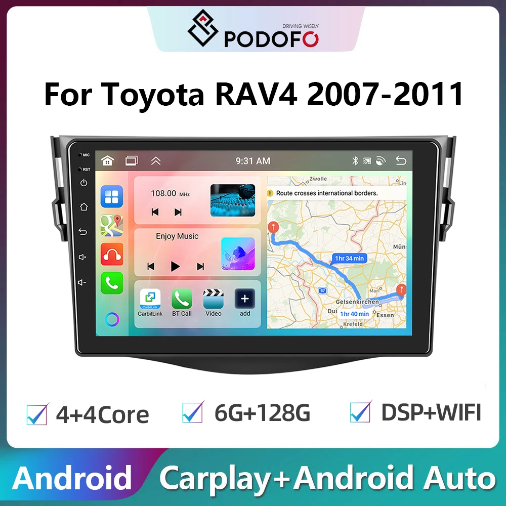 

Podofo 2Din Android Car Radio Multimidia Video Player For Toyota RAV4 2007-2011 GPS Navigation Carplay Auto Stereo Head Unit