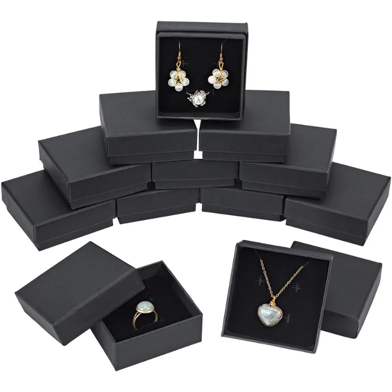 

12Pack Kraft Square Cardboard Jewelry Boxes Necklace Ring Earring Kraft Box for Jewelry Set Christmas Festival Gift Packaging