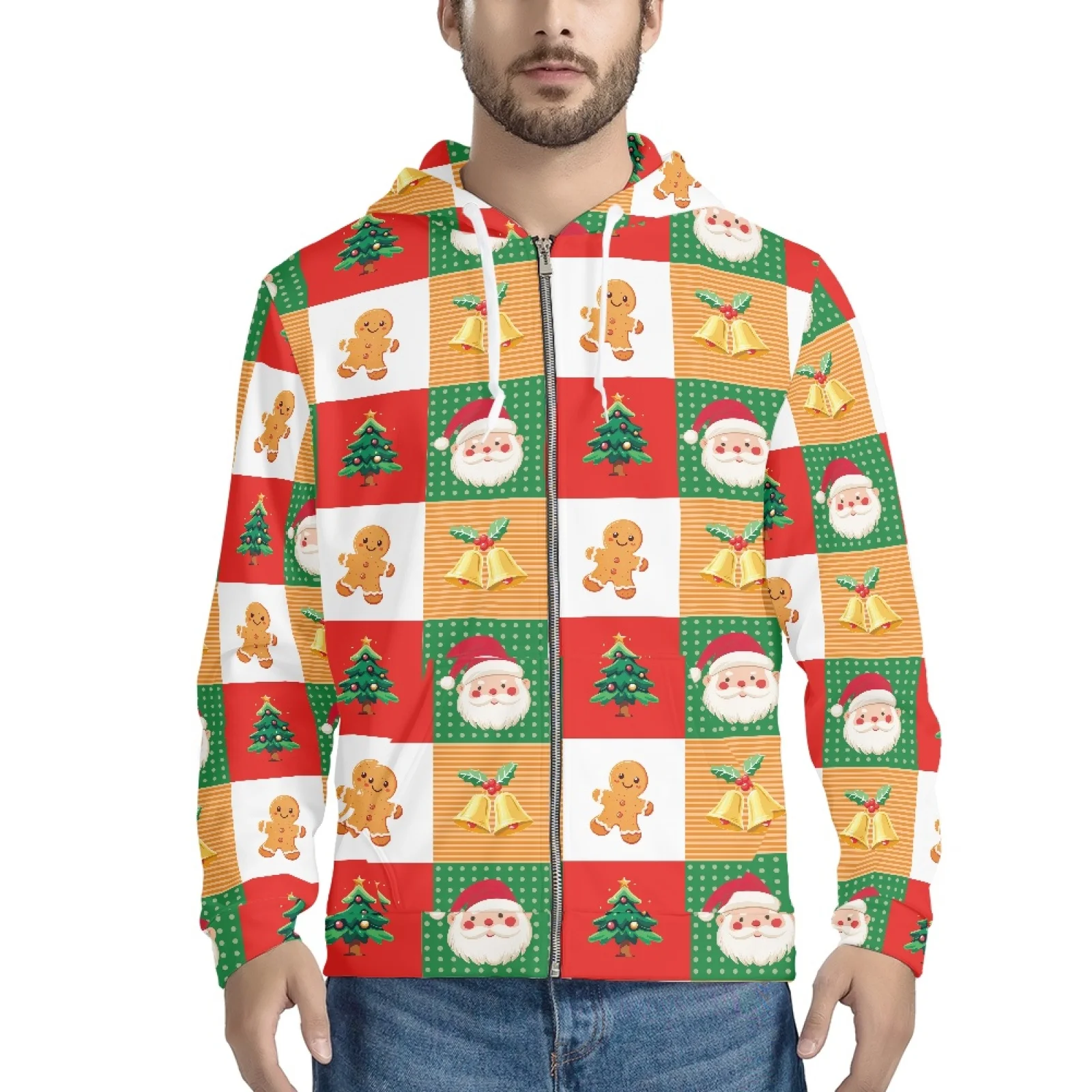 

Christmas Festival Men Zipper Hoodies Fashion Santa Claus Clothes For Men Clothing Oversized Tops Long Sleeve Sweatshirt 2XS-5XL