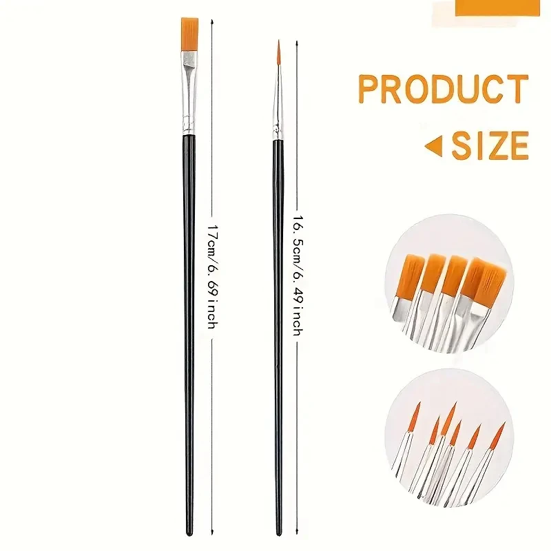 100Pcs Nylon Brushes Set for Painting, Crafts & Art, Black Flat & Round Tip Brushes, Mixed Material with Rattail Handle