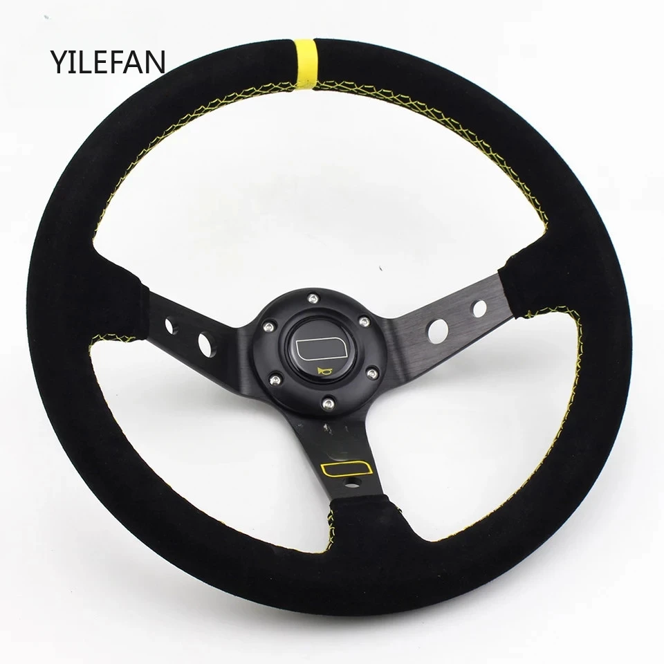 Car modification steering wheel, matte leather, 14 inch imitation racing sports universal concave steering wheel