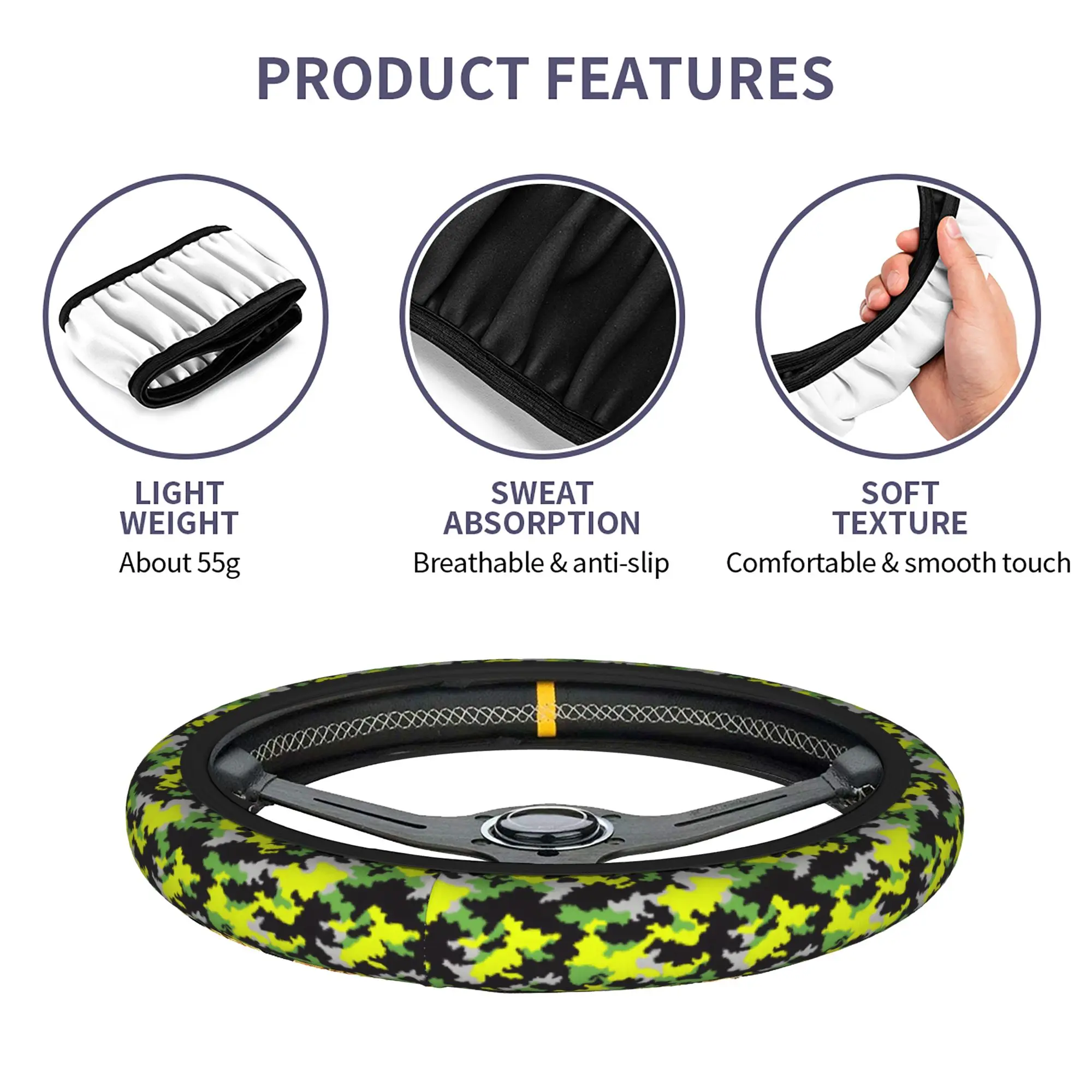 Camo Camouflage Car Steering Wheel Cover 37-38 Elastic  Steering Wheel Protective Cover Colorful Car Accessories - view 6