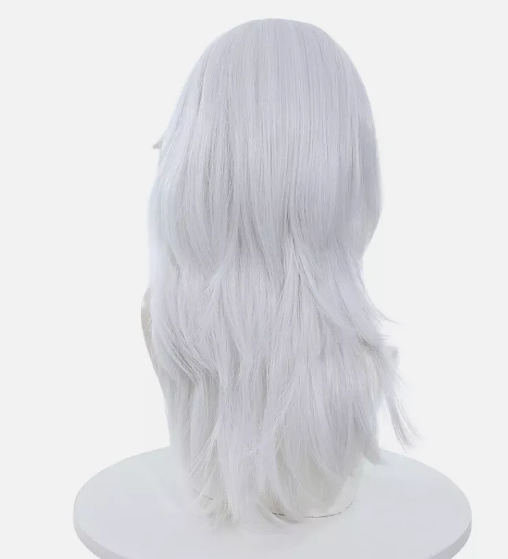 Game Genshin Impact Cyno Cosplay Wig 55cm Long Sliver White Synthetic Hair