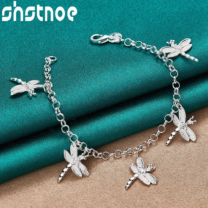 

SHSTONE 925 Sterling Silver Five Zircon Dragonfly Chain Bracelets For Women Party Christmas Wedding Luxury Jewelry Birthday Gift