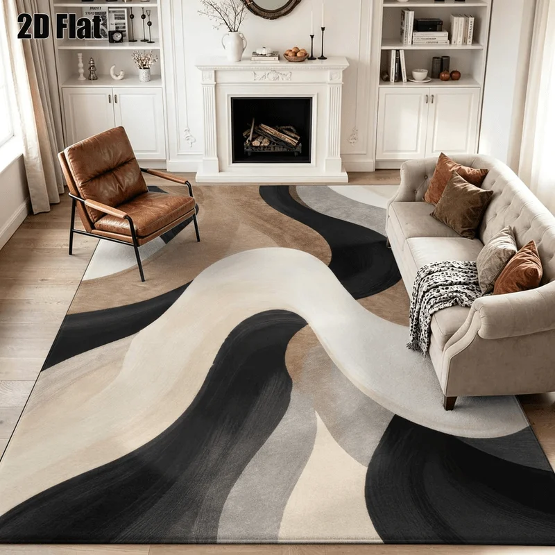 1Pc Modern Minimalist Abstract Wave Pattern Rug, Bohemian Style Decorative Rug for Living Room, Bedroom, Dining Room, Bedside, Indoor and Outdoor Patio, Home Decor Accessory