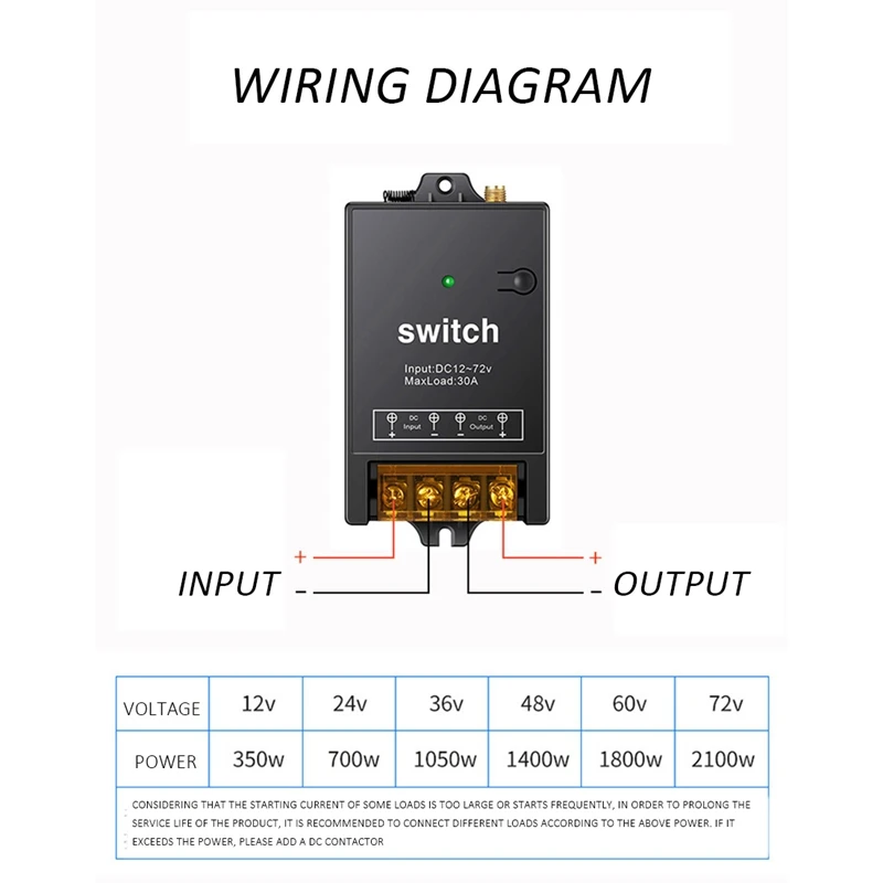 Remote Control Switch,DC 12V/24V/48V/72V 40A Relay, Wireless RF Switch With 984FT Long Range Remote Switch