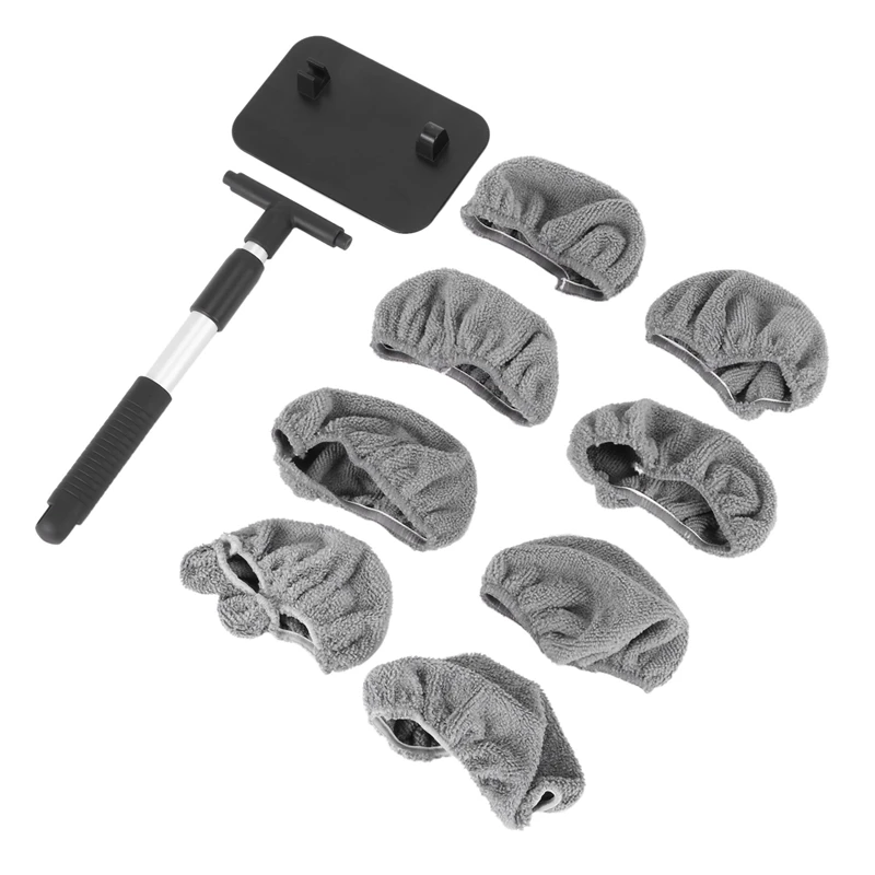 

Car Window Cleaner Brush,Windshield Glass Cleaning Tool Extendable Aluminum Handle With 8Pcs Microfiber Covers