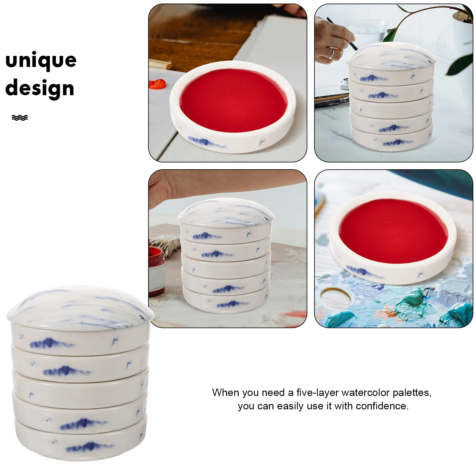 

1 set 1 Set Ceramic Watercolor Mixing Palette Stacking Paint Tray 5 Layer Pigment Container Art Color Mixer For Kids Artists