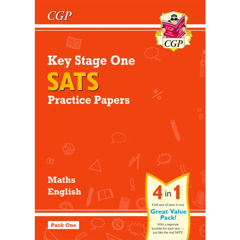 

KS1 Пакет бумаги для практики по математике и английскому языку SATS для конца года. Упаковка 1 КНИГИ CGP 9781789081039
