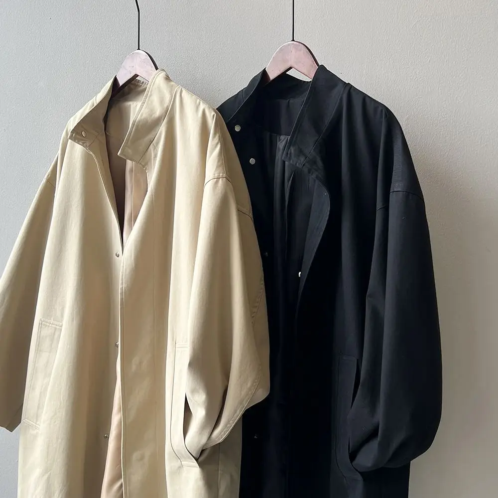 Image of Japanischer Stehkragen-Trenchcoat für Damen, Herbst/Winter 2026, neue koreanische Version, lockerer langer gesteppter Textur-Mantel