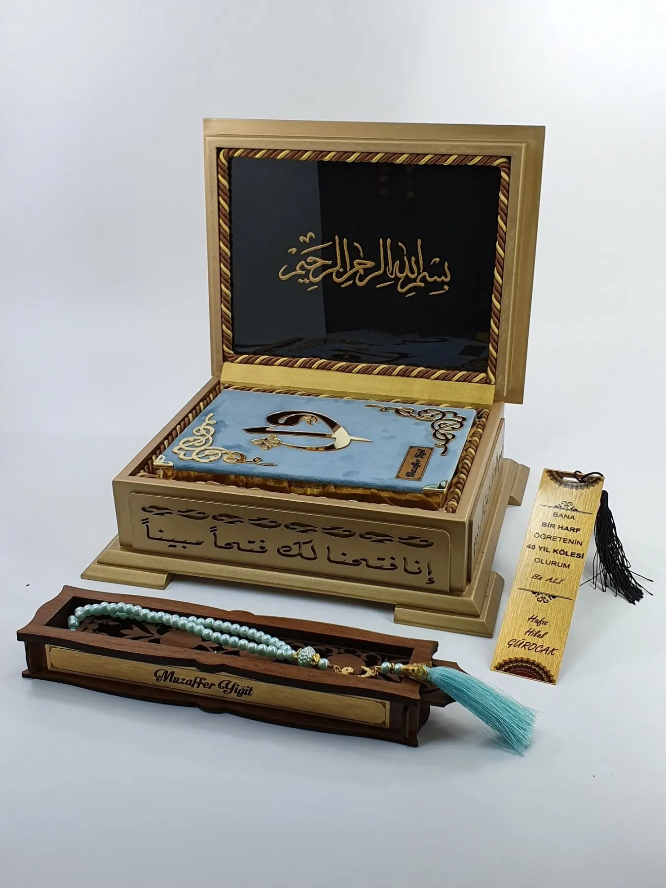 

The Holy Quran Gift Koran Kerim Set Wooden Boxed Sky Blue