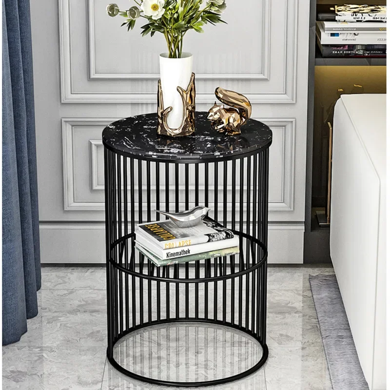 Creative Double Layer Coffee Tables Iron Frame Living Room Furniture Multifunctional Side Table Rugged Durable Bedside Cabinet