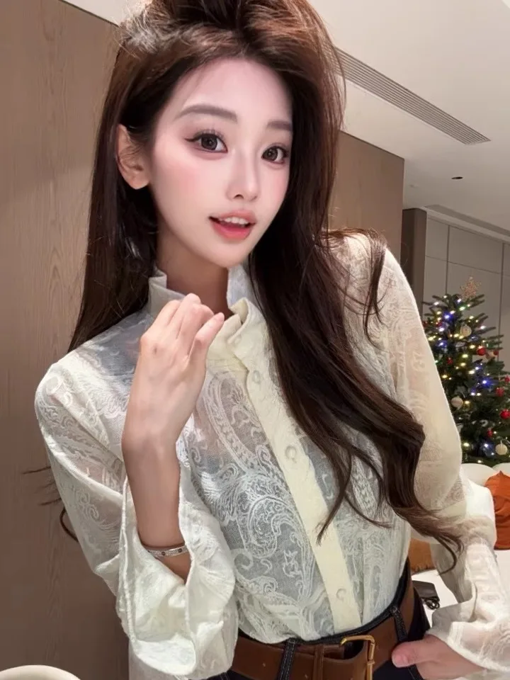 

Faionable Casual Slim Fit irt NEW DADADA Moonlight Cloud Silk CUZ376 Women's Breathable Comfortable Long Sve irt