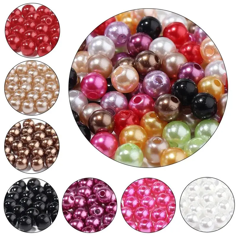 50-1000 stücke Mit Loch ABS Imitation Perle Perlen Bunte Runde Kunststoff Lose Perlen Für DIY Handwerk Armband Schmuck Machen versorgung