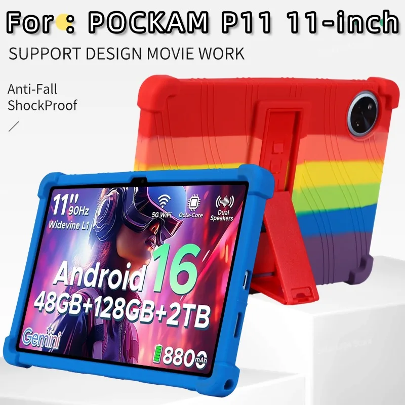 For POCKAM P11 Case 11 inch Soft Silicone Portable Tablet Case with Stand Shockproof