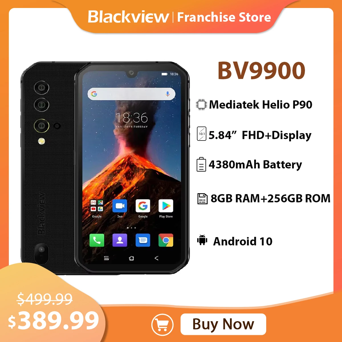 Blackview 90 New Used Phone,BV9900 Helio P90 Octa Core 8GB+256GB,IP68 Rugged Mobile Phone 48MP Quad Rear Camera NFC Smartphone