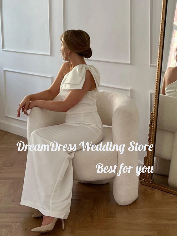 DREAM Customized Satin Simple A-Line Wedding Dress One Shoulder With Bow Bridal Gown Backless Floor Length Vestido Novia Boda