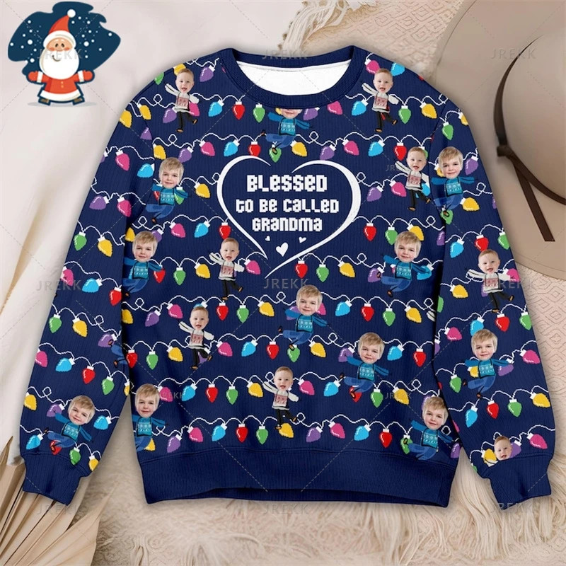 3D DIY Photos Print Ugly Christmas Sweaters - Custom Picture Mens Sweater Xmas Merry Christmas Sweatshirts Crew Neck Sweatshirts