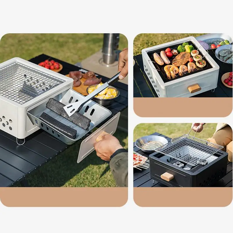 Camping Grill Tabletop Desk Small Grill Barbecue Table Top Grill With Pull-out Charcoal Basin Design Small Smoker Grill And