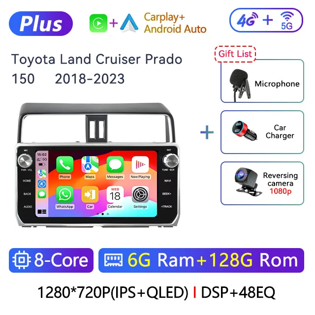 10.25" 2Din Android Car Radio Multimedia DVD Player For Toyota Land Cruiser Prado 150 2018-2023 Navigation GPS Carplay Head Unit image 3
