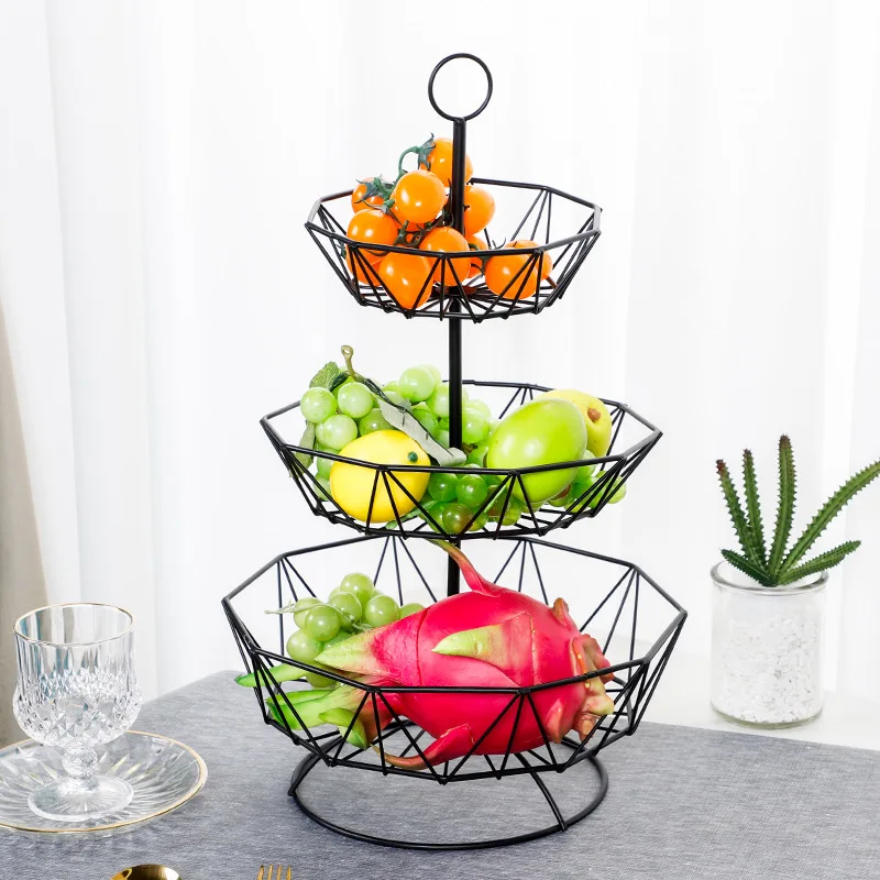 

Light Luxury Iron Fruit Basket Creative Household Candy Fruit Tray Nordic Three Layer Removable Storage Basket