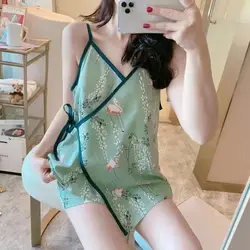 150Kg Plus Size Pajamas Set Women's Summer Ice Silk Japanese Kimono Suspenders Sexy Loungewear Can Be Worn Outside Home Clothes