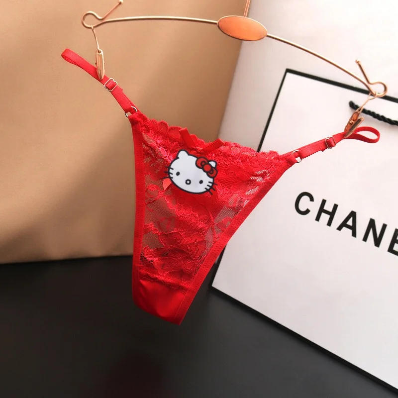 Hello Kitty Hot Thong Low Waist Sexy Lace Transparent Girl Underwear Adjustable Thin Strap Fashionable Women T-trousers Briefs view 3