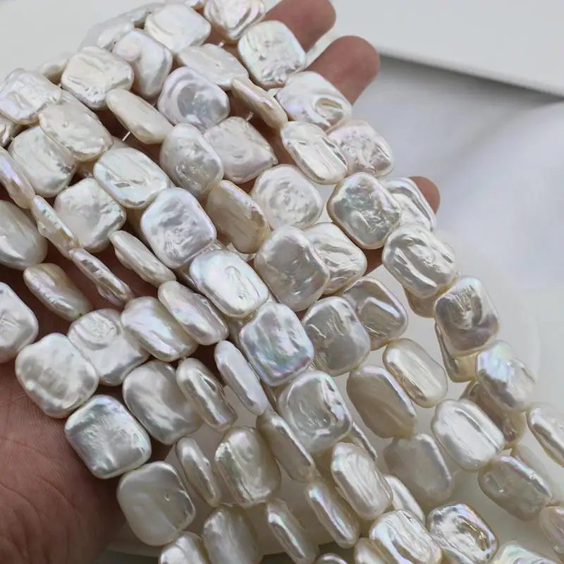 1 Piece DIY Necklace Bracelet Accessory 14x17mm Natural Freshwater Pearl Rectangular Baroque Strand Beads For Jewelry Making