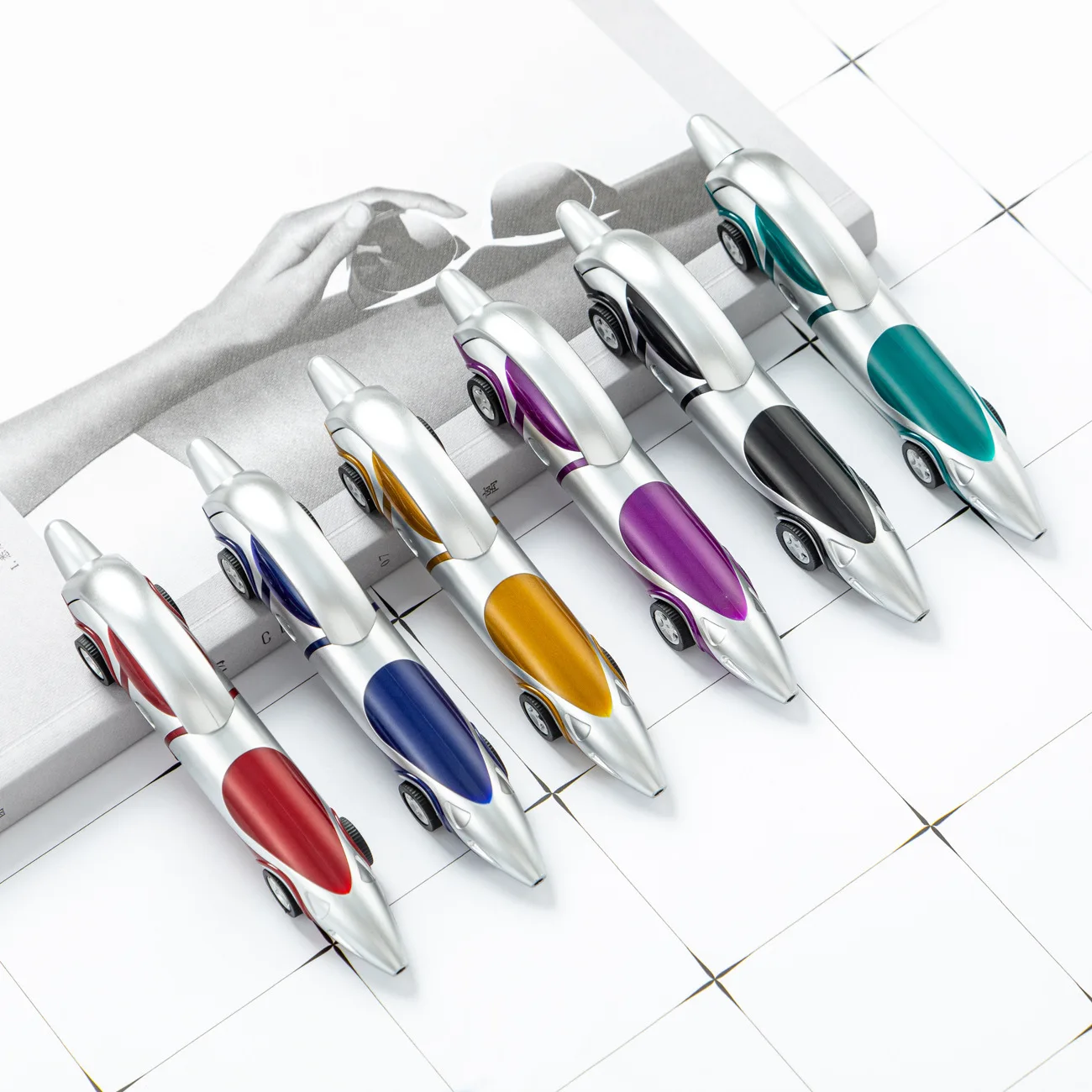 Novelty Design Racing Car Shaped Ballpoint Pen Multicolor Creative Press Car Styling Ballpoint Pen Stationery Supplies Kids Toy