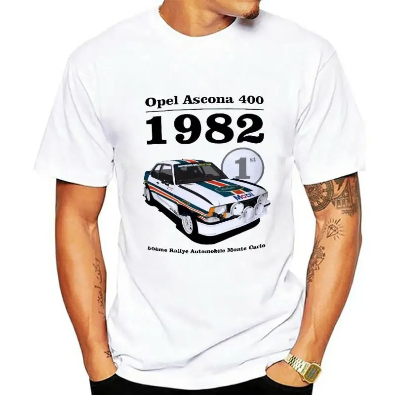 T-shirt à col rond pour homme, Opel Ascona 1982, piste de rallye automobile classique, cadeau d'anniversaire, lumière du soleil, blanc, dernier, 19802022